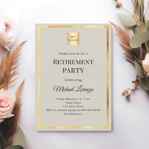 Gray gold retirement party business logo invitation