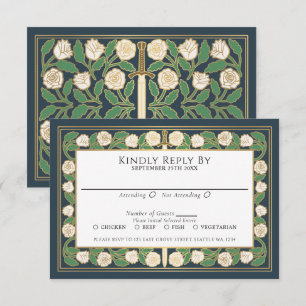 Gray Gold White Floral Sword Royal Wedding RSVP Card
