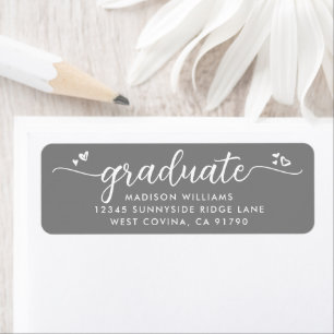 Gray Graduation Script Hearts Bold Modern Address Return Address Label