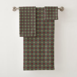 gray-green and Berry Red Polka Dot Bath Towel Set
