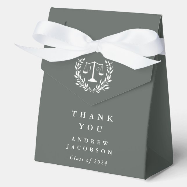 Gray-Green JD Law Scales+Laurel Graduation Favour Box (Front)
