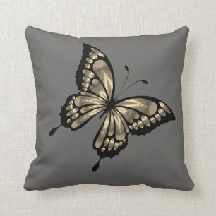 Gray grey silver butterfly cushion