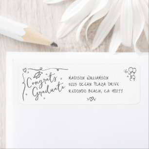 Gray Hand Drawn Doodle Graduation White Address Return Address Label