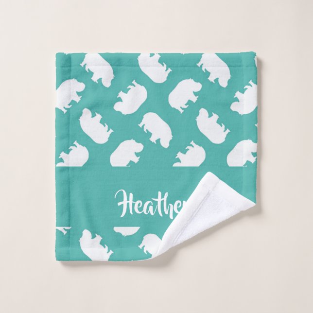 Gray hippo silhouette on teal wash cloth (Wash Cloth)