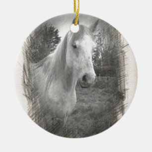 Gray Horse picture Ceramic Tree Decoration