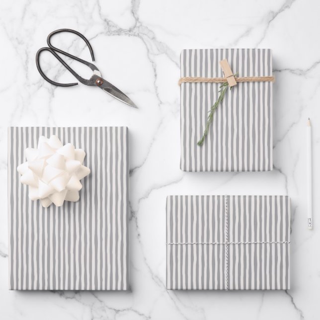 Gray & Ivory Wonky Stripes Wrapping Paper Sheet (Front)
