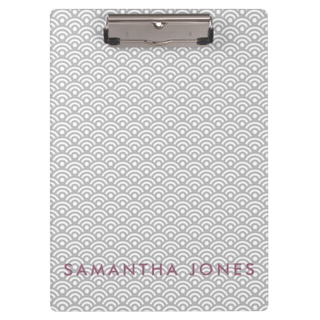 Gray Japanese Pattern Personalized Office Gift Clipboard (Front)