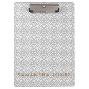 Gray Japanese Pattern Personalized Office Gift Clipboard