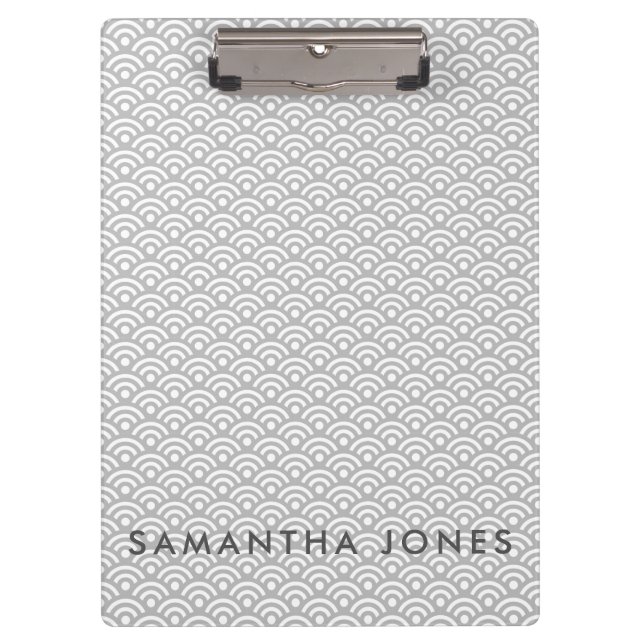 Gray Japanese Pattern Personalized Office Gift Clipboard (Front)