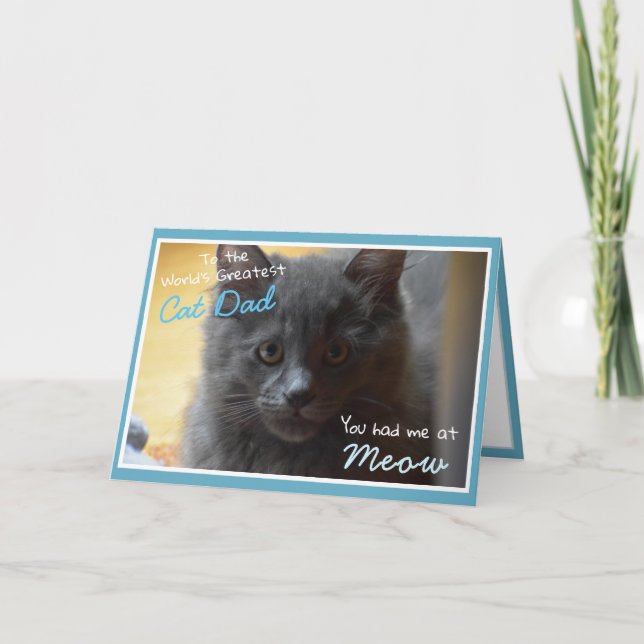 Gray Kitten Father's Day Cat Dad Card (Front)