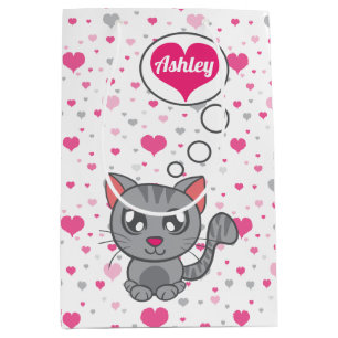 Gray Kitty Love Medium Gift Bag