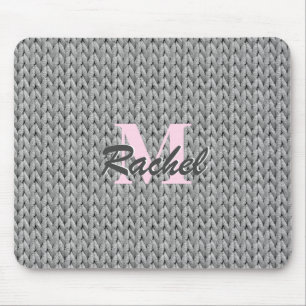 Gray Knitted Texture Mouse Pad with Monogram