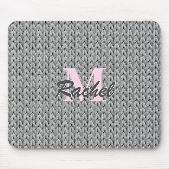 Gray Knitted Texture Mouse Pad with Monogram (Front)