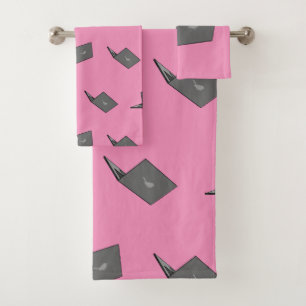Gray Laptop with Bird Logo Cartoon Bath Towel Set