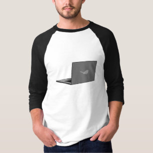 Gray Laptop with Bird Logo Cartoon T-Shirt