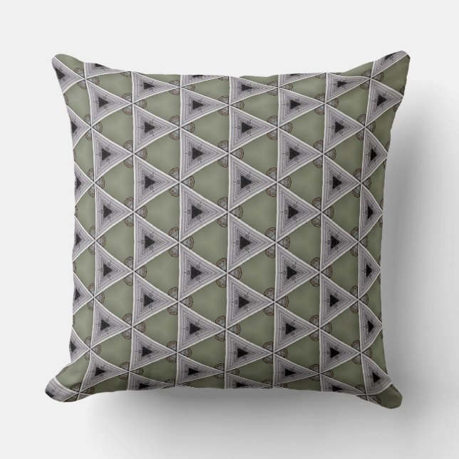 Gray Layered Triangle Pattern Throw Pillow (Front)