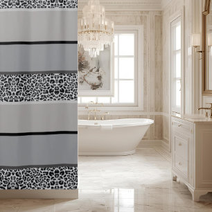 Gray Leopard Print Ombre Striped Shower Curtain