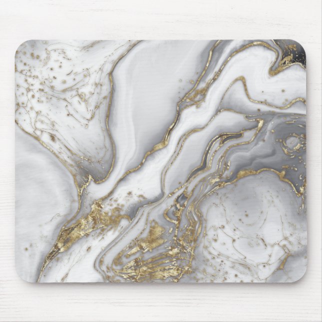Gray liquid marble - pearl and gold mouse pad (Front)