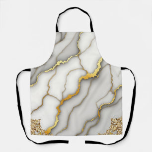Gray Marble Gold Ornate Frame Pattern Apron