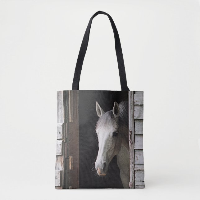 Gray Mare Horse Farm Animals Brown Tote Bag (Front)