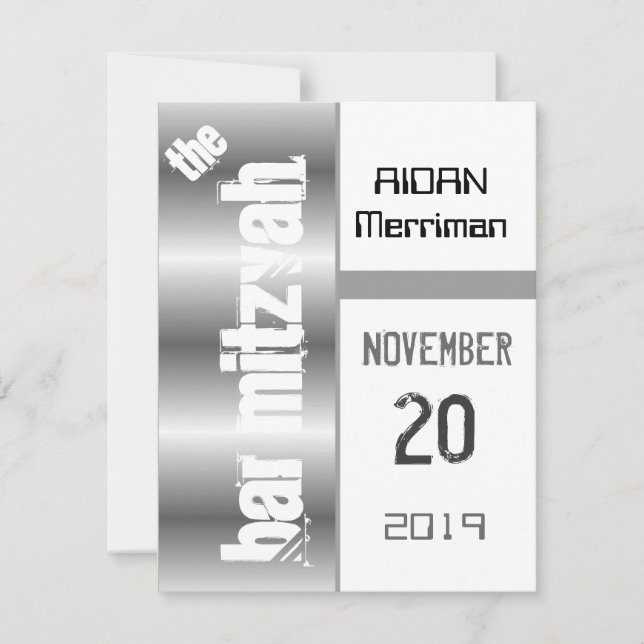 Gray Metallic Bar Mitzvah Invitation (Front)