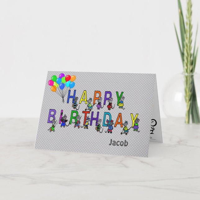 Gray Mice kid's birthday Card (Front)