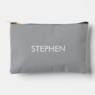 Gray minimalist custom name  accessory pouch
