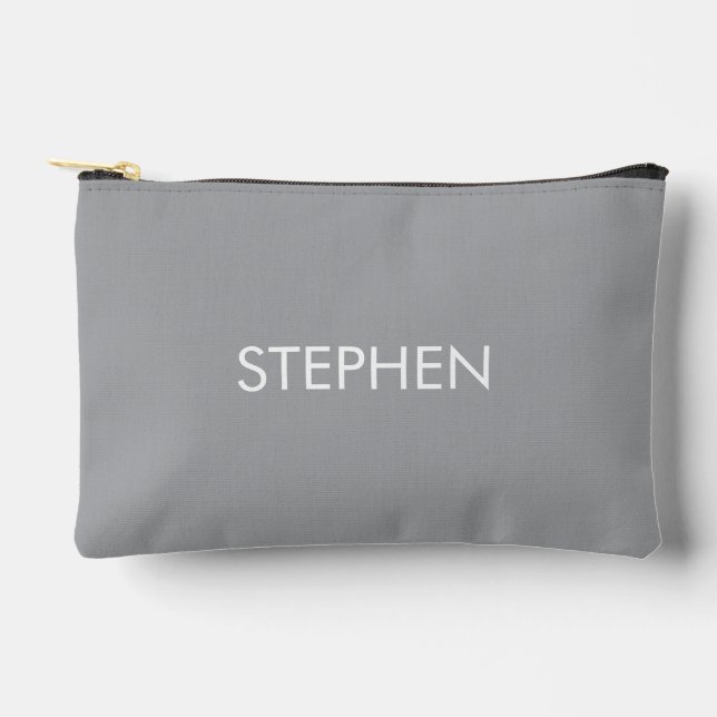 Gray minimalist custom name  accessory pouch (Front)