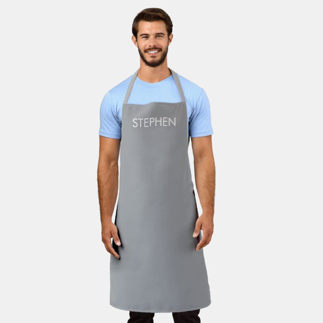 Gray minimalist custom name  apron (Worn)