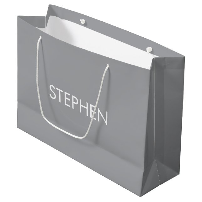 Gray minimalist custom name  large gift bag (Front Angled)