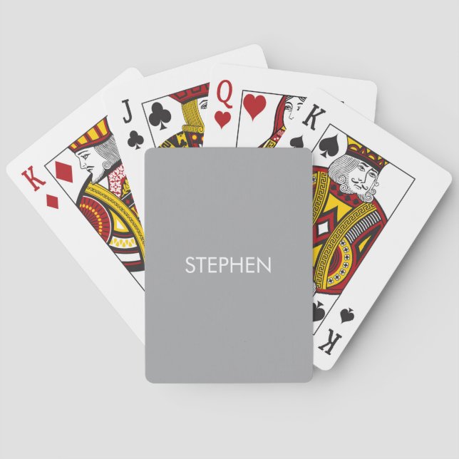 Gray minimalist custom name  playing cards (Back)