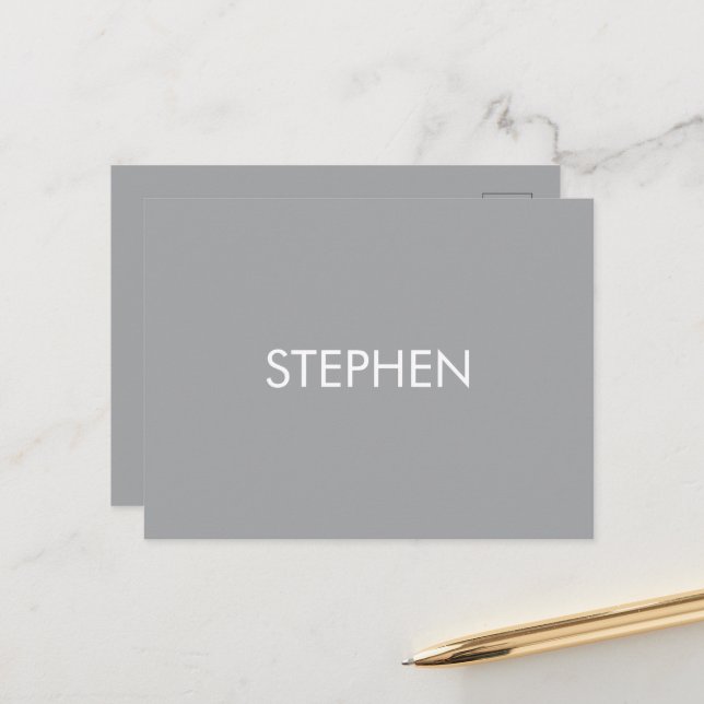 Gray minimalist custom name  postcard (Front/Back In Situ)