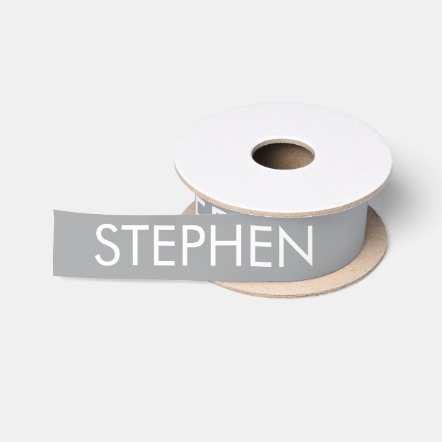 Gray minimalist custom name  satin ribbon (Spool)