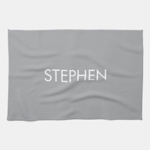 Gray minimalist custom name tea towel