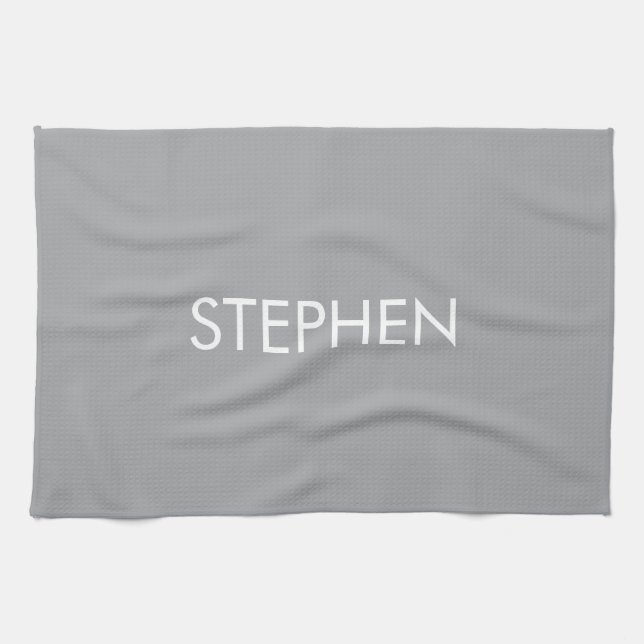 Gray minimalist custom name  tea towel (Horizontal)