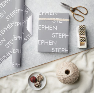 Gray minimalist custom name wrapping paper