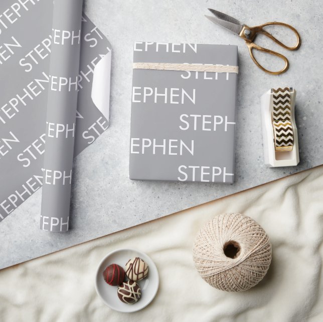 Gray minimalist custom name  wrapping paper (Crafts)