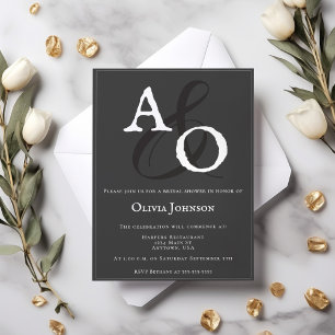 Gray Minimalist Monogram Bridal Invitation