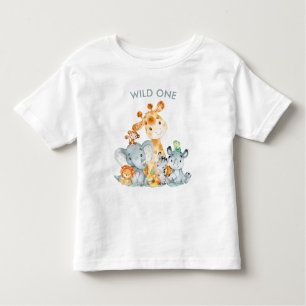 Gray Mint Watercolor Cute Safari Jungle Animals Toddler T-Shirt