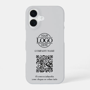 Gray Modern Business Logo & QR Code Promotional iPhone 16 Case