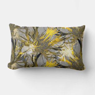 Gray Modern Elegant Abstract Floral Lumbar Cushion