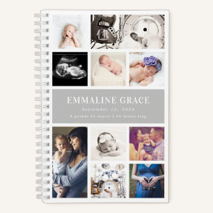 Gray Modern Gallery Ten Baby Photo Collage Notebook