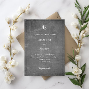 Gray modern monogram rustic wedding invitation