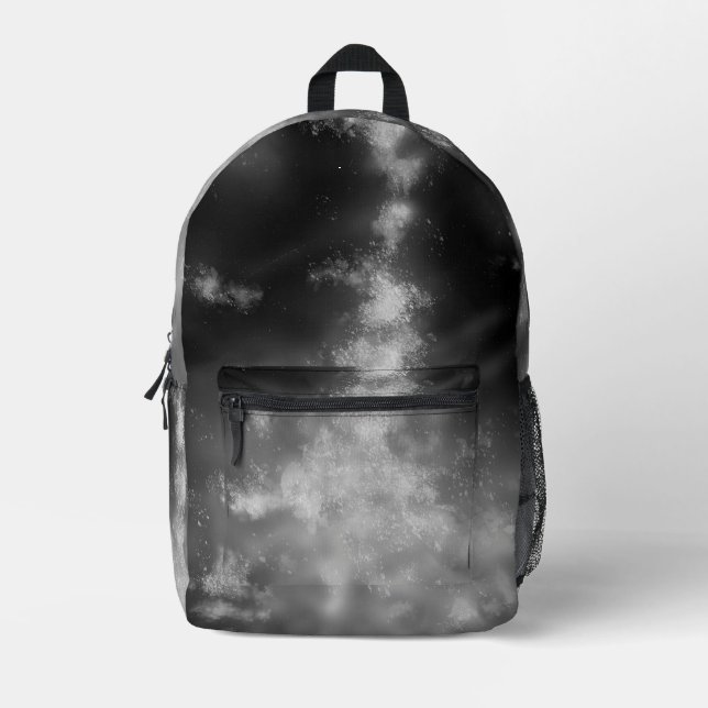 Gray Monochrome Night Sky  Printed Backpack (Front)