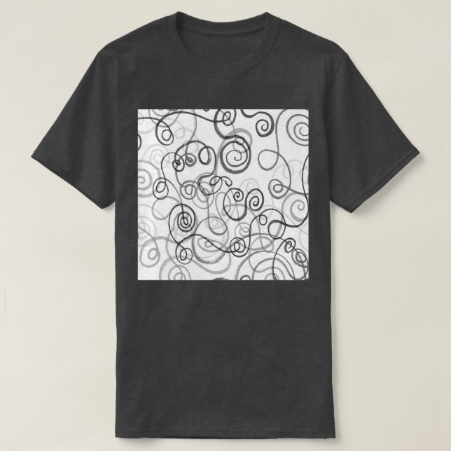Gray Monochrome Whimsical Organic Lines Curves Wat T-Shirt (Design Front)