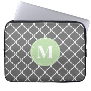 Gray Moroccan Lattice Mint Monogram Laptop Sleeve