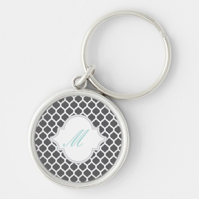 Gray Moroccan Pattern with Monogram Keychains (Front)