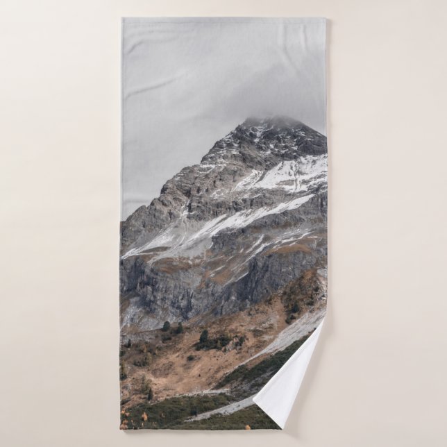 GRAY MOUNTAINS WITH SNOW CAPPED SURROUNDED WITH TR BATH TOWEL (Bath Towel)