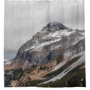 GRAY MOUNTAINS WITH SNOW CAPPED SURROUNDED WITH TR SHOWER CURTAIN