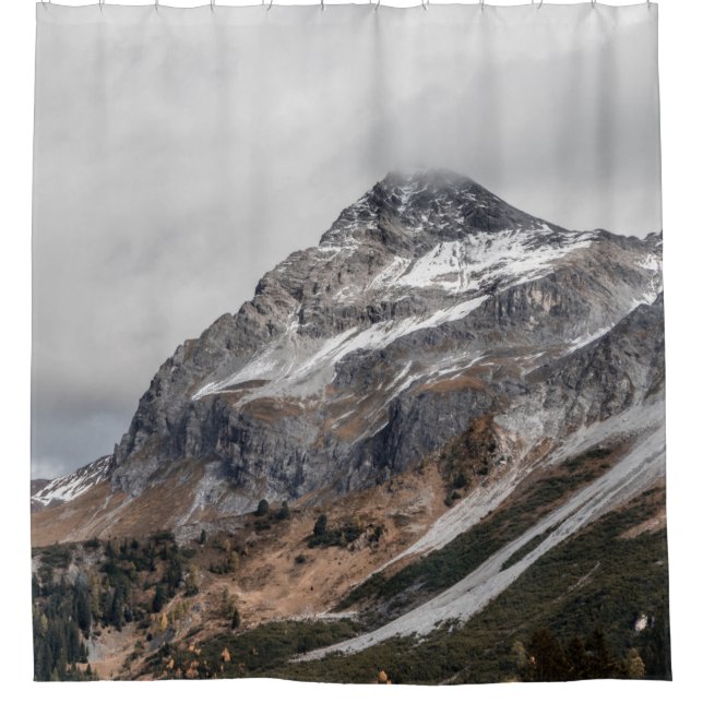 GRAY MOUNTAINS WITH SNOW CAPPED SURROUNDED WITH TR SHOWER CURTAIN (Front)